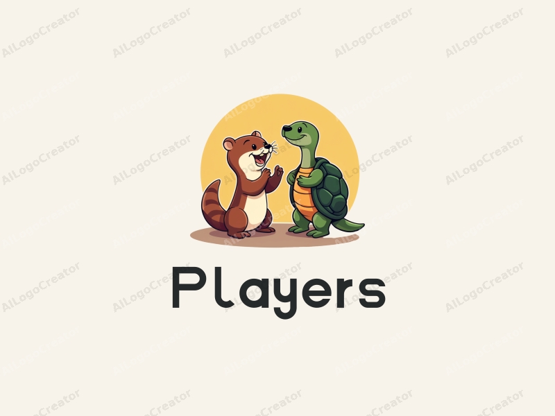 playful design features a vibrant otter and turtle interacting with a game character, incorporating elements of fun and adventure, combined with a clean background.