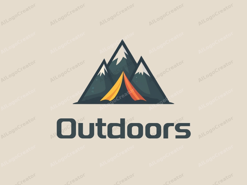 modern design features a stylized camping tent and mountain peak, combined with a clean background and a harmonious composition.