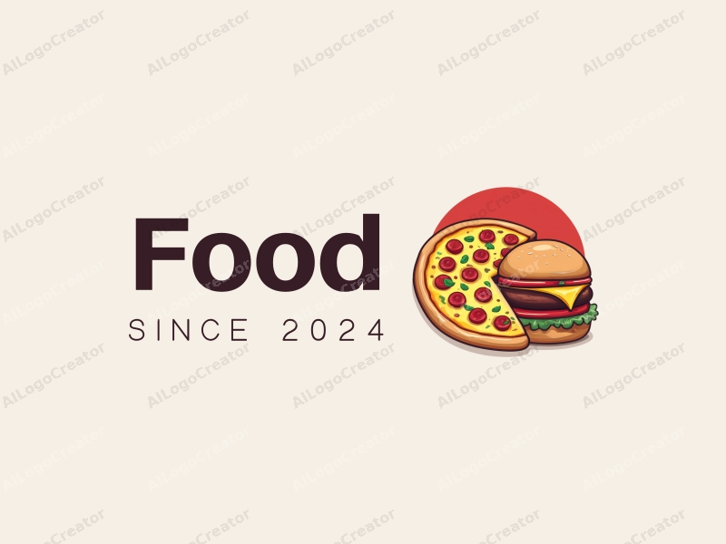 a modern design featuring a vibrant and colorful representation of a pizza and a burger, combined with a clean background and a harmonious layout.