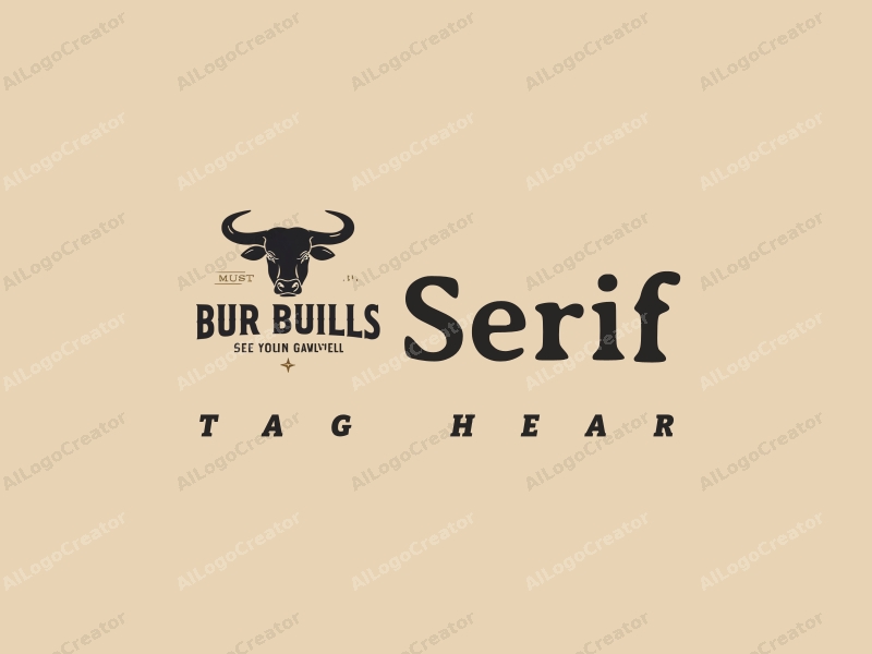 vintage design features a bold bull symbol integrated with elegant serif typography, combined with a clean background.