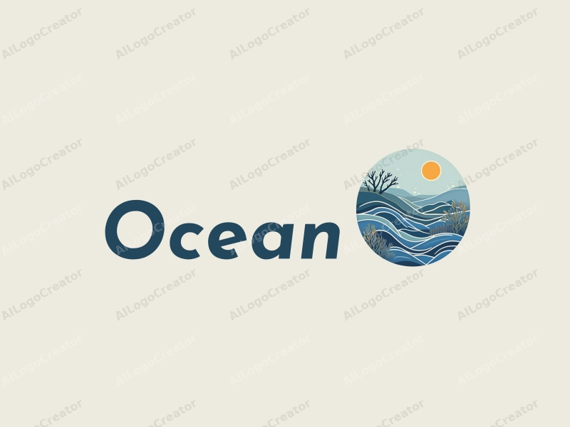 a modern design featuring stylized waves, marine life including coral and starfish, combined with a clean background and a harmonious composition.