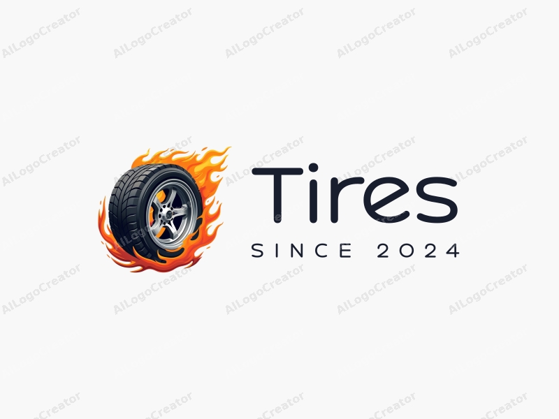 a modern design featuring a stylized tire and wheel with flames, combined with a clean background for a striking visual impact.