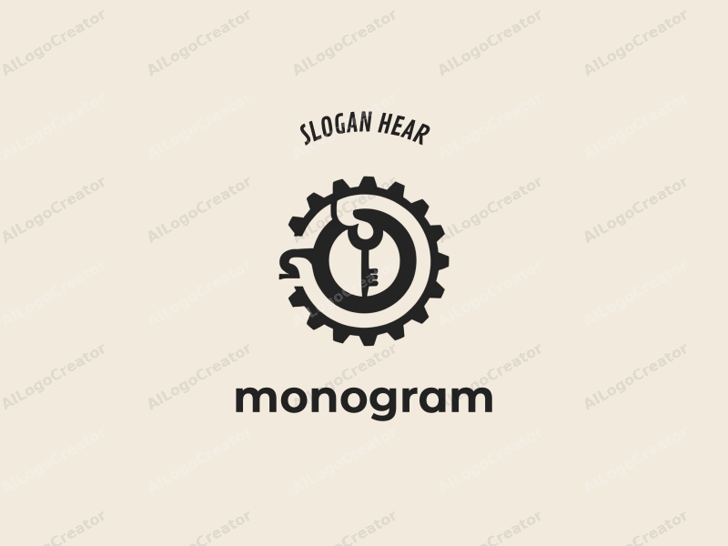 modern design features stylized letters, a key, and a gear, combined with a clean background and a minimalist approach.