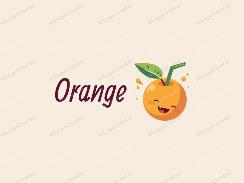 playful design features a stylized orange with a straw, vibrant orange color, and a clean background, emphasizing freshness and fun.