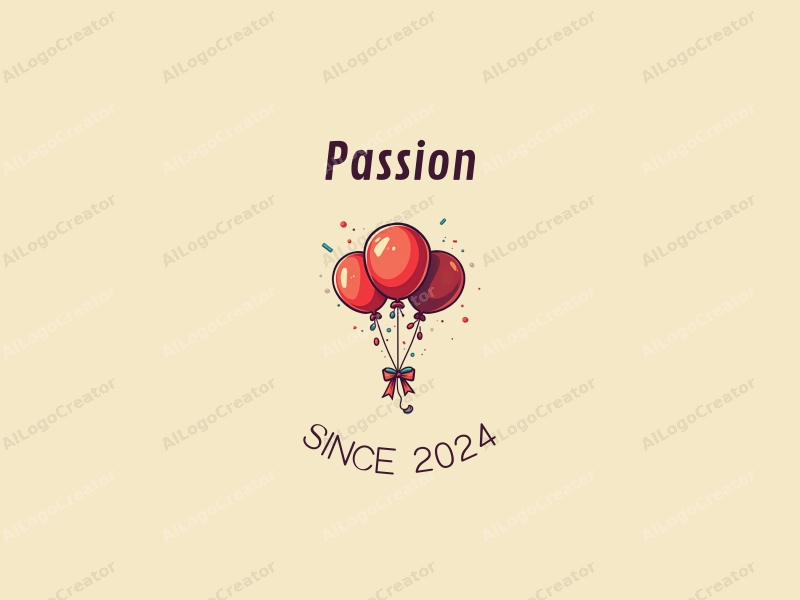 playful design features vibrant red balloons and colorful ribbons, embodying passion and enthusiasm, combined with a clean background.