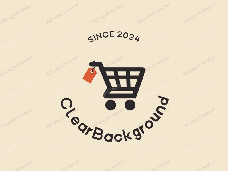 minimalist design features a stylized shopping cart and a tag, combined with a clean background and a focus on simplicity.