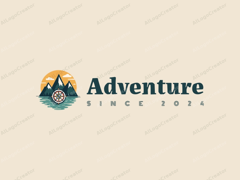 playful design features stylized mountains, a whimsical compass, and adventure elements combined with a clean background.