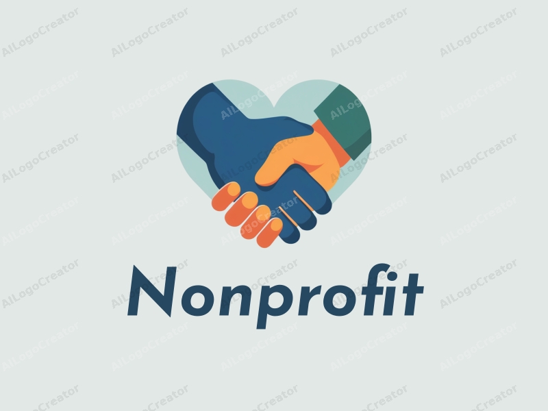 modern design features a stylized heart and handshake symbolizing charity and volunteerism, combined with a clean background in blue and green tones.