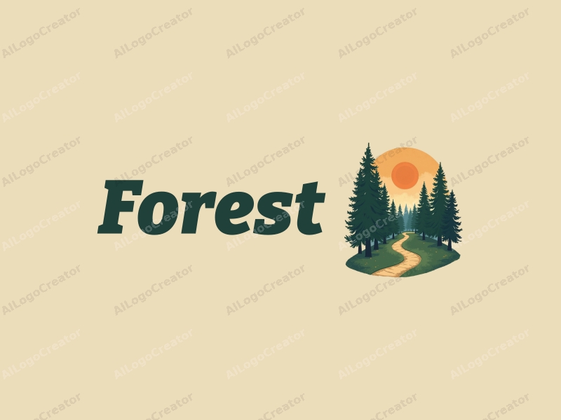 vintage design features a serene forest scene with tall trees, a lush tree canopy, and a winding pathway, combined with a clean background.