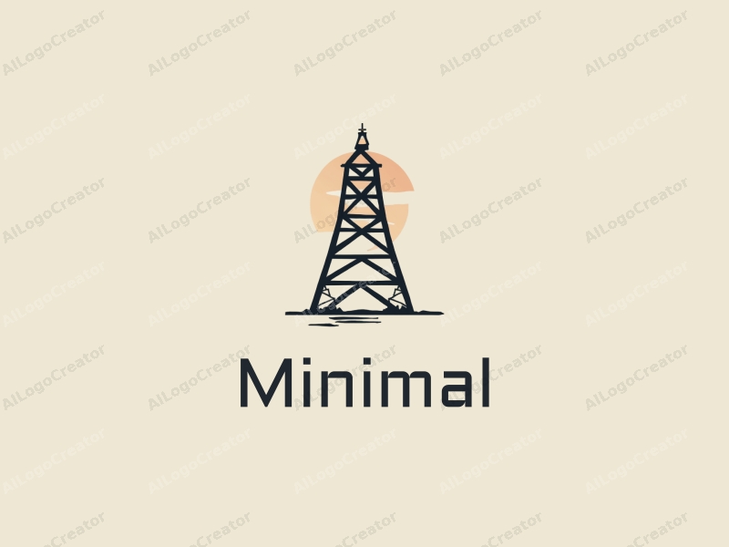 minimalist design features a stylized tower silhouette, clean lines, and an engineering theme combined with a simple background.