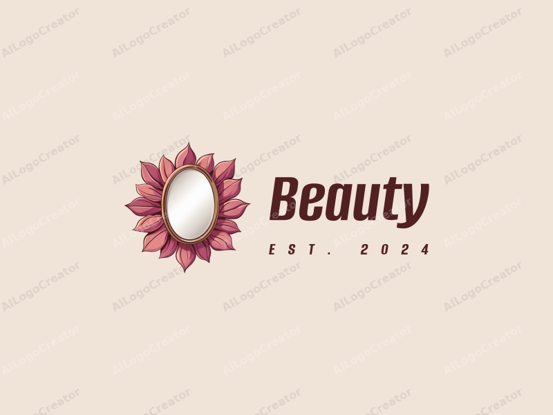 a modern design featuring beauty and makeup elements, incorporating petals and a mirror, with a clean background and harmonious composition.