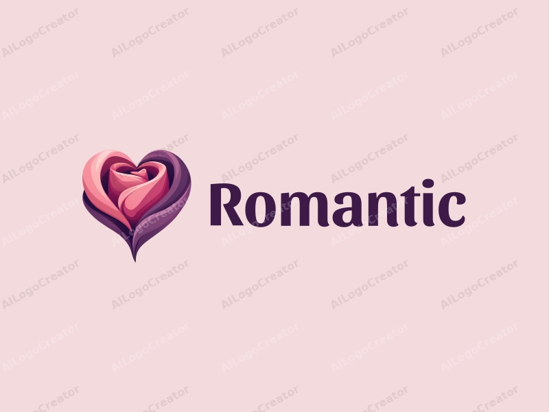 playful design features a stylized rose intertwined with a heart shape, incorporating pink and purple colors, combined with a clean background.