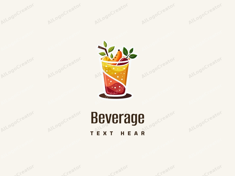 a modern design featuring a vibrant cup filled with colorful juice, incorporating various fruit elements, with a clean and simple background.