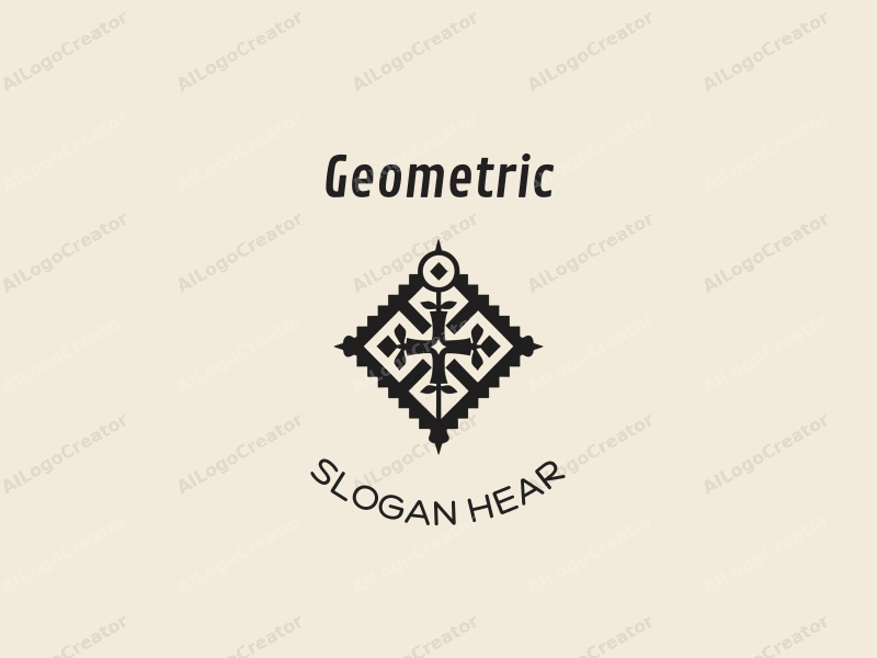 geometric design features a harmonious combination of squares and circles, a stylized pyramid, and the key of life, all presented in a clean black and white color scheme.