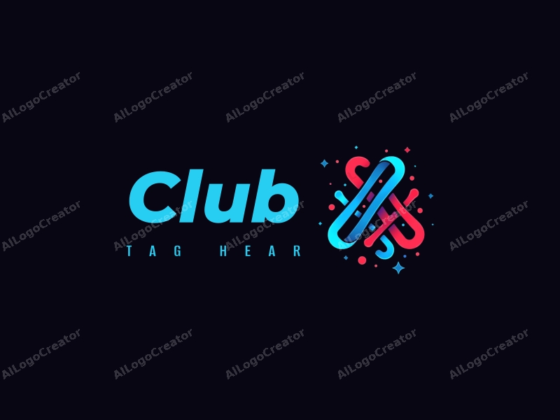 a modern design featuring dynamic shapes representing nightlife and social gatherings, incorporating vibrant blue and red colors with a clean black background, emphasizing energy and excitement.