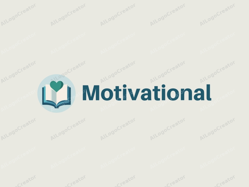 modern design features a stylized book and a heart symbol, representing motivation and encouragement, combined with a clean background in blue and green colors.