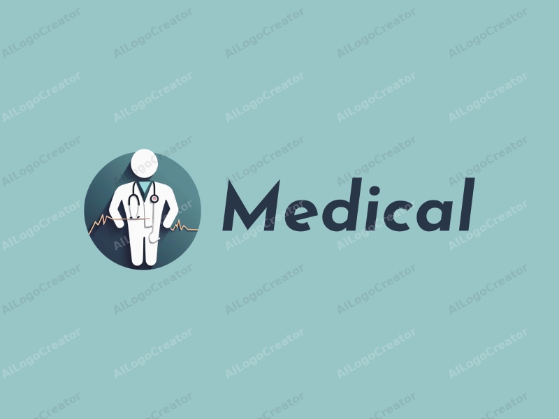 modern design features a stylized hospital silhouette, a doctor figure, a stethoscope intertwined with a heartbeat line, combined with a clean background.