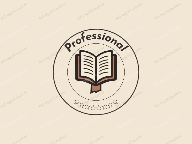 minimalist design features a stylized book and a badge, incorporating a modern approach with a clean background.