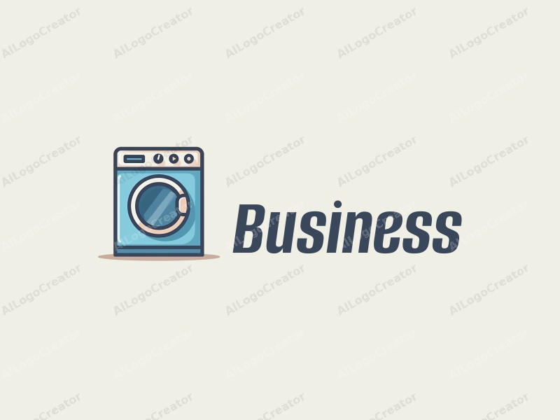 a modern minimalist design featuring a stylized washing machine integrated with office elements, using blue and gray colors, combined with a clean background.