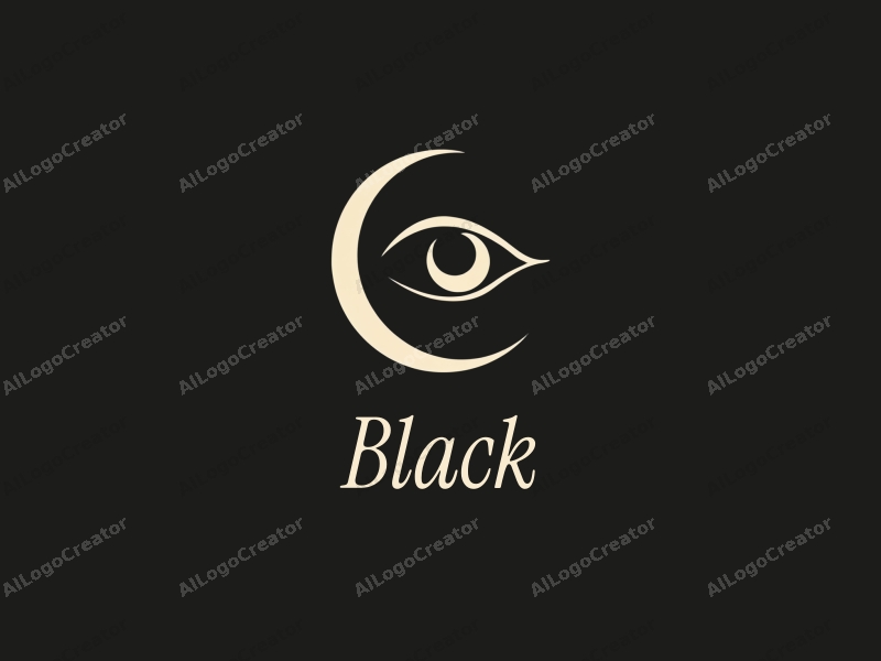 minimalist design features a stylized eye and a crescent moon, set against a black night background, creating a harmonious and clean composition.