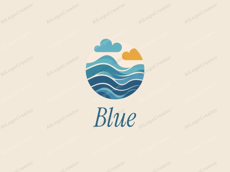 minimalist design features a serene ocean and sky, stylized waves and clouds, combined with a clean background.