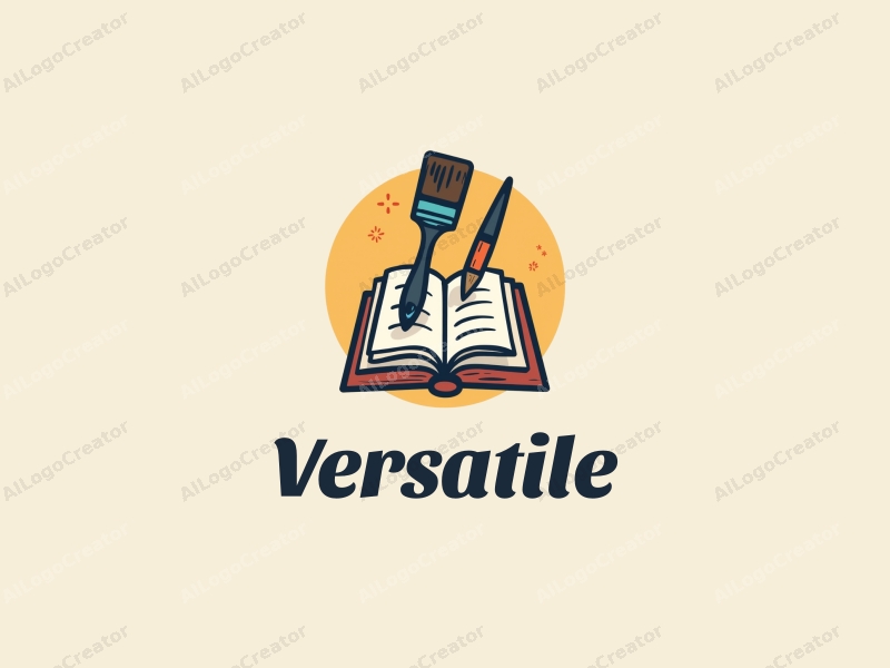 modern design features a stylized paintbrush and an open book, emphasizing multifunctionality and adaptability, combined with a clean background.