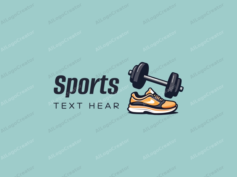 a modern design featuring a stylized dumbbell and running shoes, combined with a clean background and a harmonious layout.