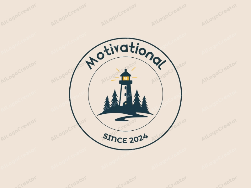 modern design features a stylized lighthouse and trees, symbolizing inspiration and encouragement, combined with a clean background.