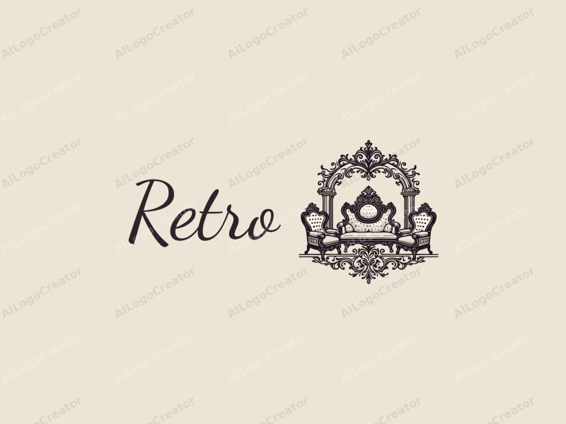 vintage design features elegant furniture silhouettes, intricate decorative patterns, and a harmonious composition combined with a clean background.