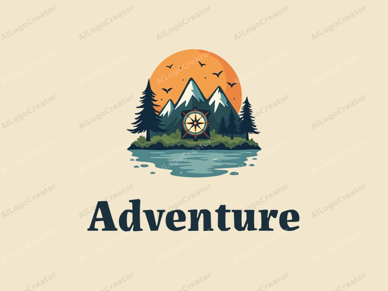 playful design features stylized mountains, a whimsical compass, and adventure elements combined with a clean background.