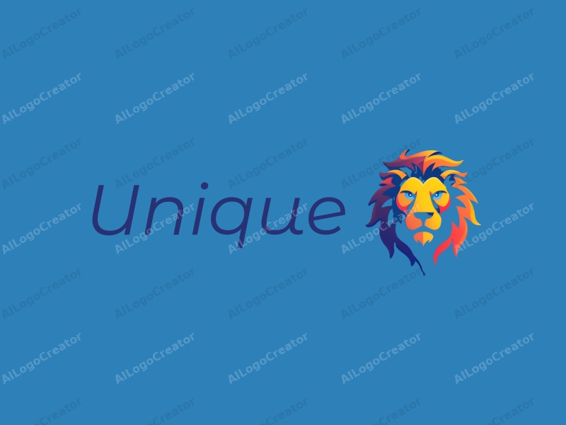 a modern design featuring a stylized lion symbolizing heroism, with unique and innovative elements, set against a clean blue background.