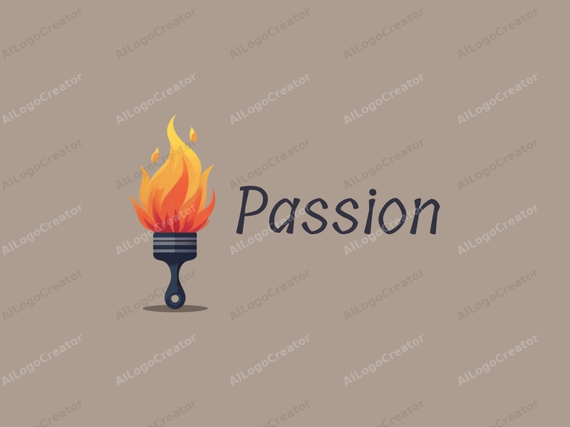 playful design features a dynamic paintbrush intertwined with a flame, symbolizing passion and enthusiasm, combined with a clean background.