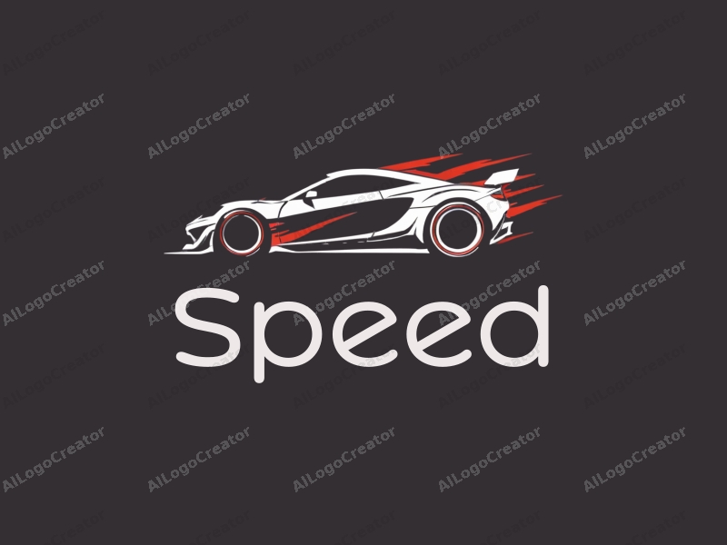 a modern design featuring dynamic lines representing speed, a stylized racing car silhouette, and an abstract engine shape, combined with a clean background.