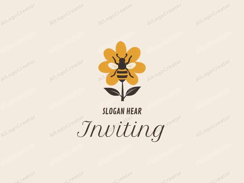 playful design features a stylized bee and flower, incorporating elements of invitation and welcome, combined with warm tones and a clean background.