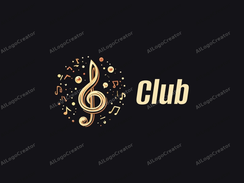 a modern design featuring a stylized club silhouette, intertwined musical notes and speech bubbles, combined with a clean black background.