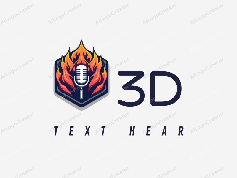 a modern design featuring 3D dynamic elements, flames, and a microphone, combined with a colorful aesthetic and a clean background.