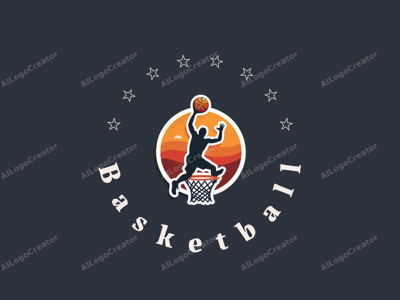 playful design features a dynamic athlete in action, a stylized basketball and hoop, combined with a clean background.