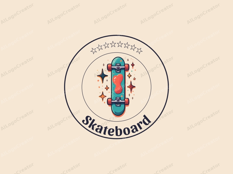 playful design features a vibrant skateboard silhouette with dynamic star elements, combined with a clean background for a fun and energetic feel.