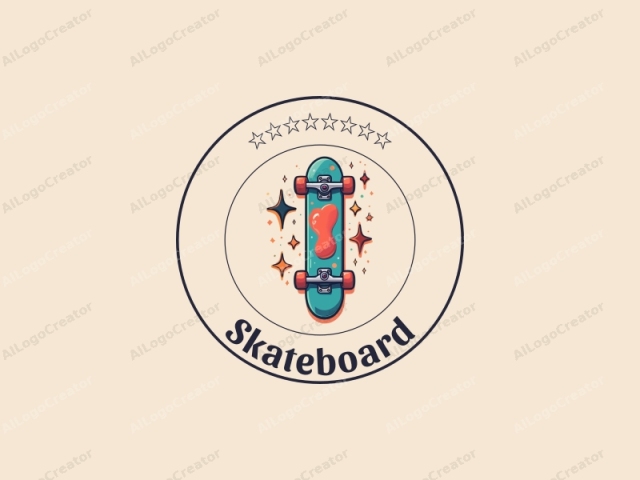 diseño divertido que presenta una silueta vibrante de skateboard con elementos dinámicos de estrellas, combinados con un fondo limpio para un sentimiento de diversión y energía.