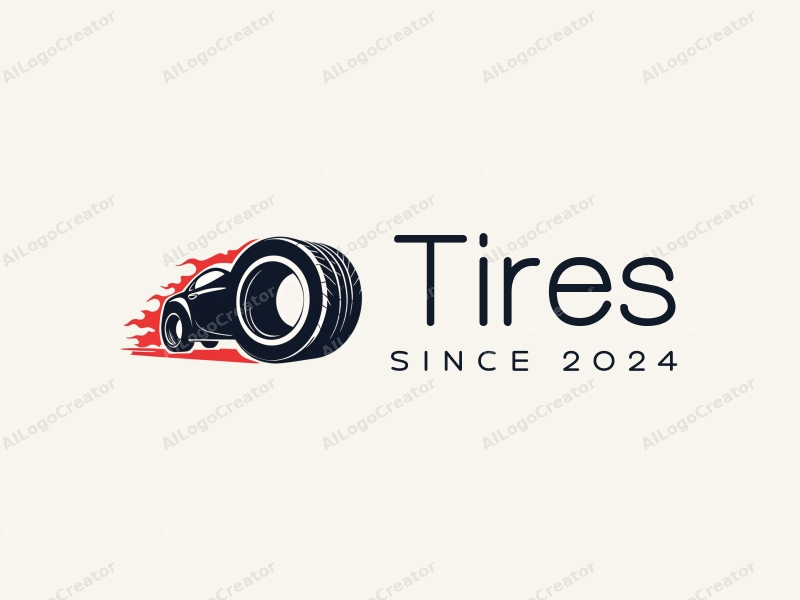 a modern design featuring a stylized tire and car silhouette, emphasizing speed with dynamic lines and a clean background.