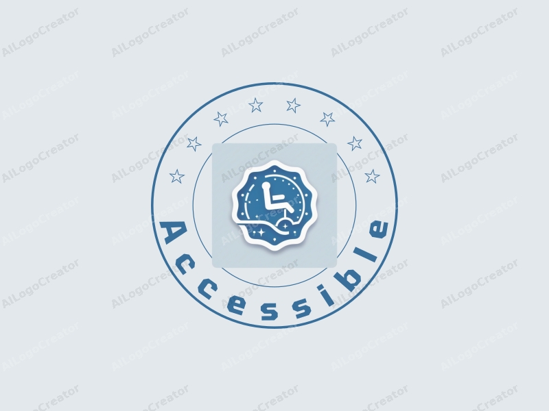 modern design features accessibility symbols, a stylized blueprint, and a badge design approach combined with a clean background.