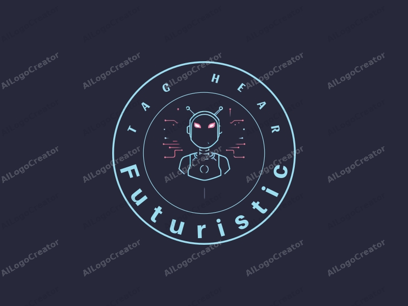 futuristic design features a sleek robot silhouette intertwined with circuit patterns, utilizing a modern aesthetic combined with a clean background.