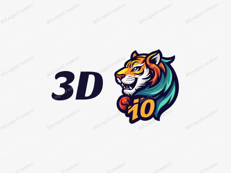 a modern design featuring a colorful 3D tiger intertwined with stylized letters, showcasing dynamic movement and energy, set against a clean background.