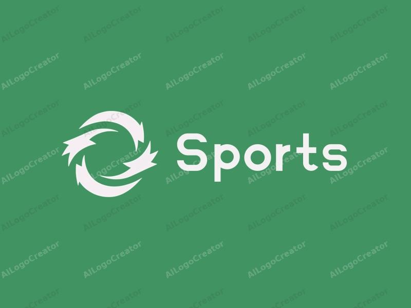 a modern minimalist design featuring dynamic shapes representing energy and rotation, incorporating elements of sports and fitness, with a clean green background.