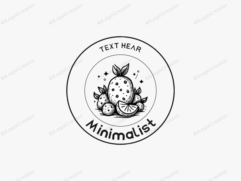 minimalist design features simple lines, stylized fruits and candies, combined with a clean black and white background.