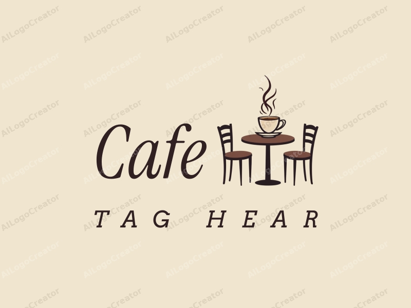 vintage design features a stylized coffee cup, retro table, and chairs, combined with a clean background.