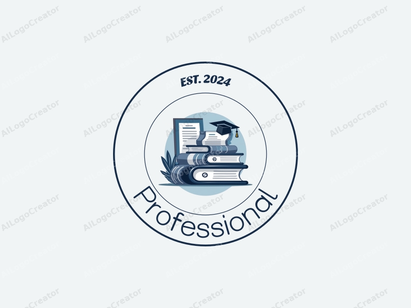 modern design features stylized books and certificates, emphasizing professionalism and certification, combined with a clean background in blue and gray tones.