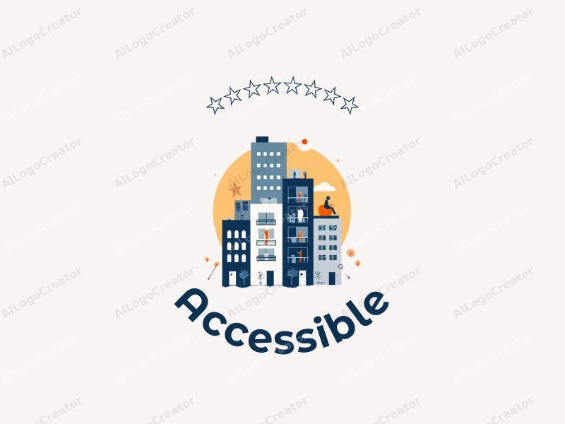 modern design features accessibility elements, inclusive design symbols, and a stylized representation of modern architecture combined with a clean background.