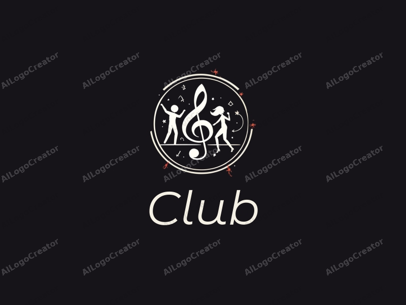 a modern design featuring a stylized club scene with abstract dancers and musical notes, combined with a clean black background.