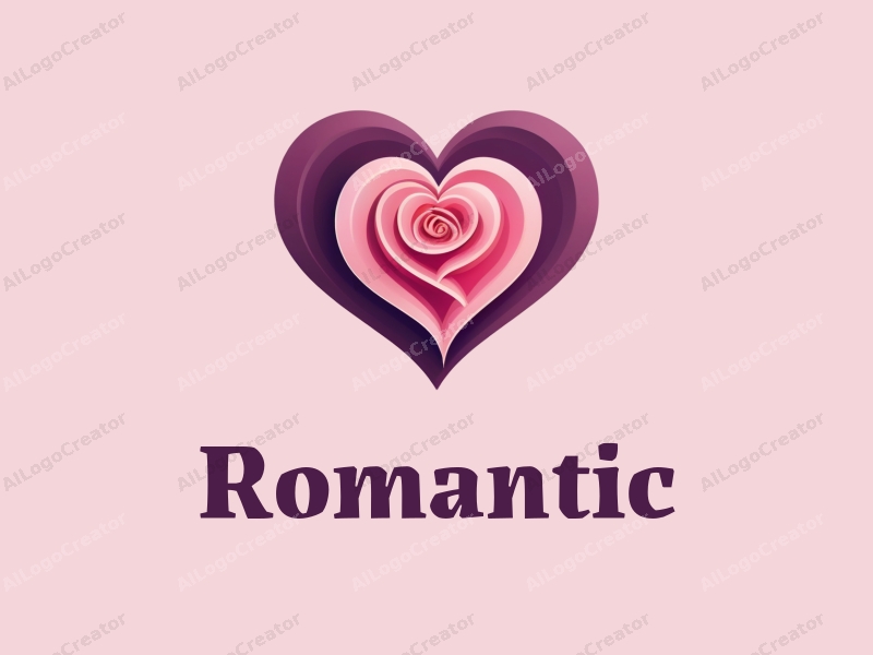 playful design features a stylized rose intertwined with a heart shape, incorporating pink and purple colors, combined with a clean background.